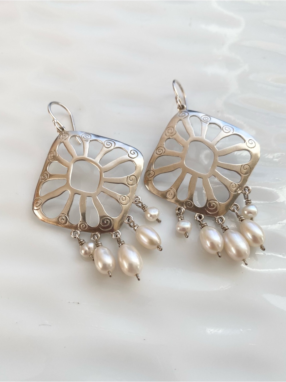 Silpada “Budding Beauty” Sterling and Pearl Dangle Earrings W2165 - Picture 3 of 9